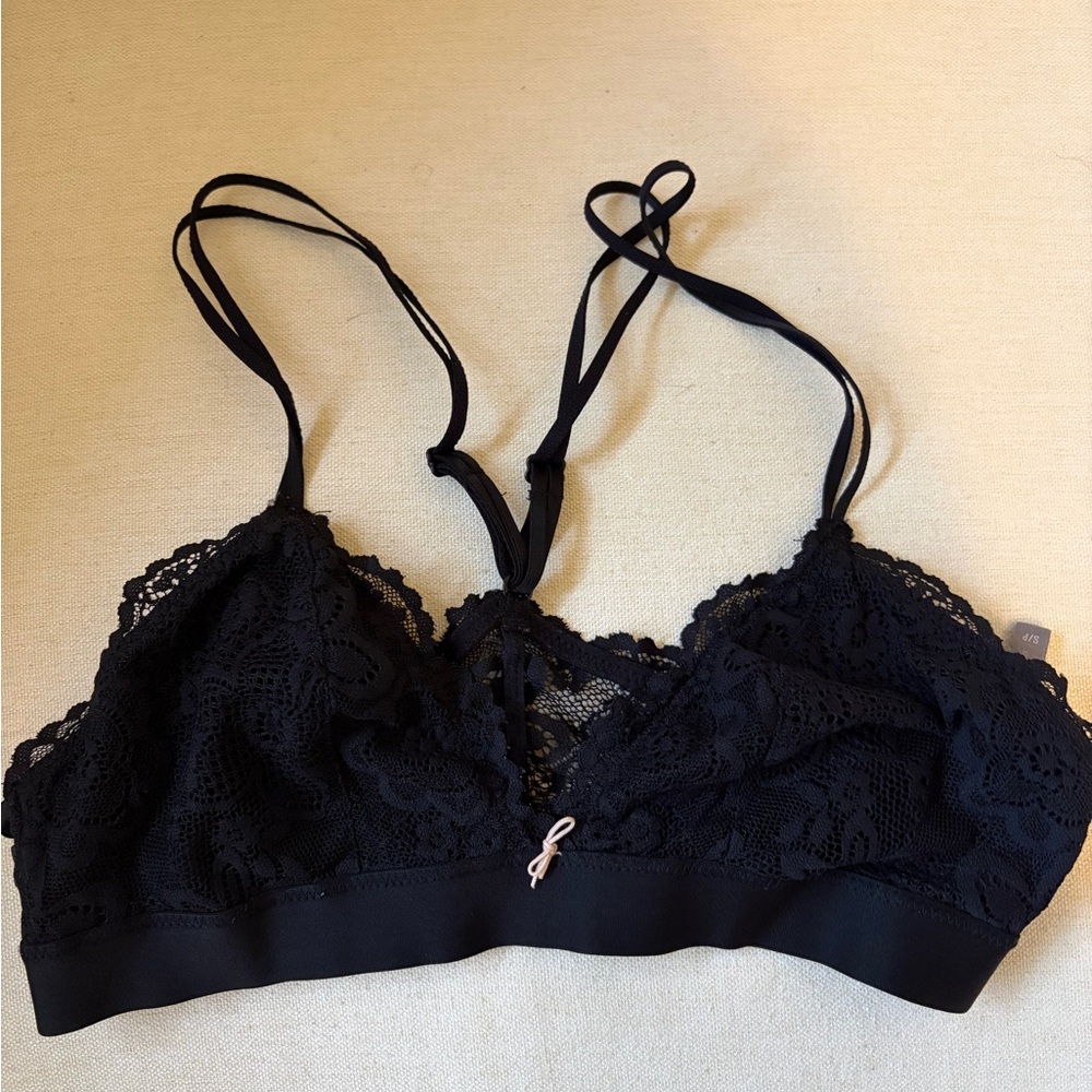 aerie Black Lace Bralette with Double Straps